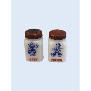 Vintage Hazel Atlas Milk Glass Dutch Boy&Girl Salt And Pepper Shaker Cottagecore